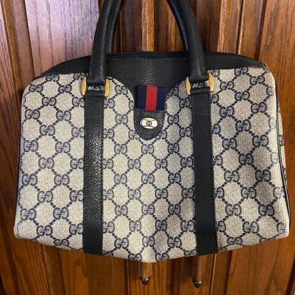 Sold on Ebay! Vintage Gucci Boston Bag Sherry Blue Line Medium Size PVC/ Leather - Picture 1 of 10